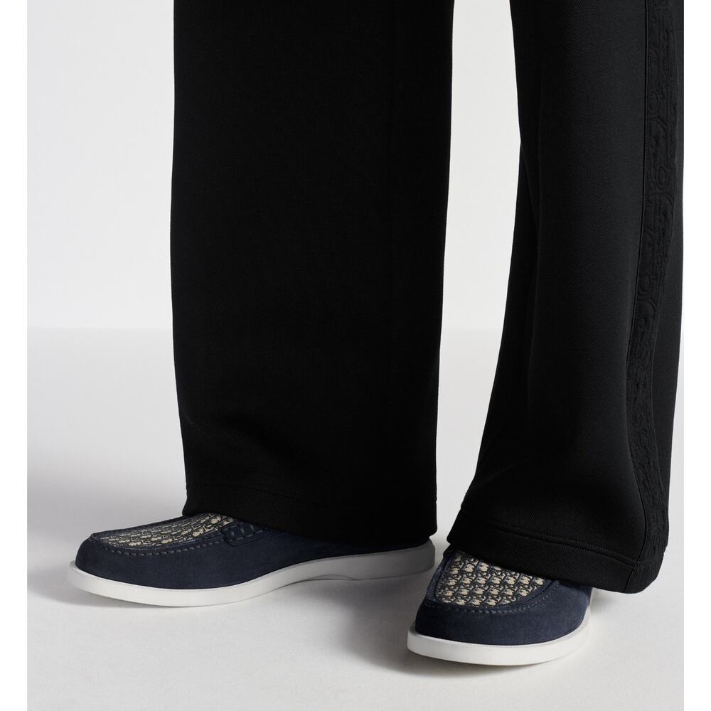 Dior Men Granville Navy Blue Suede Beige Black Oblique Logo Slip On Loafer 44 11 - Picture 5 of 16
